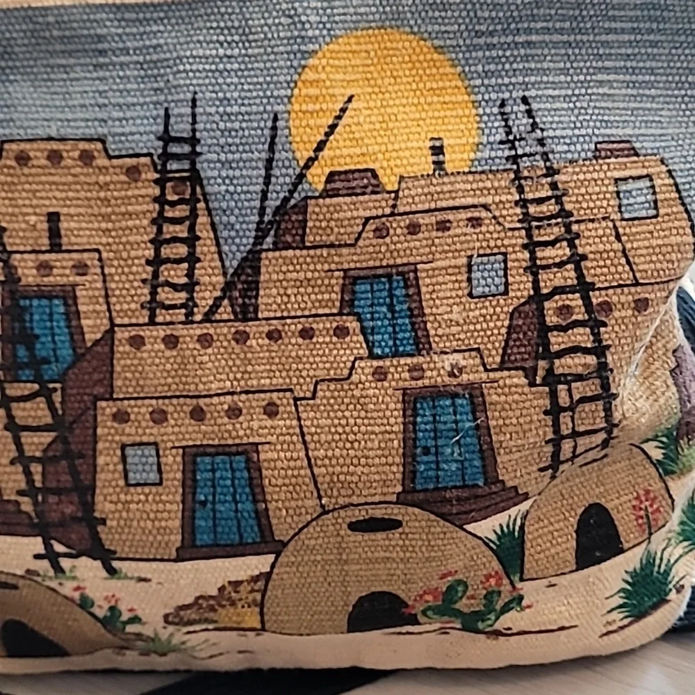El Paso Saddle Blanket Co Southwestern Tapestry Tote Bag Adobe Village Western